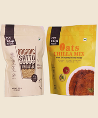 Combo | NoCap Super Saver High Protein Pack of 2| Oats Chilla Premix 200 gm (1), Sattu Vanilla Shake 220 gm (1)