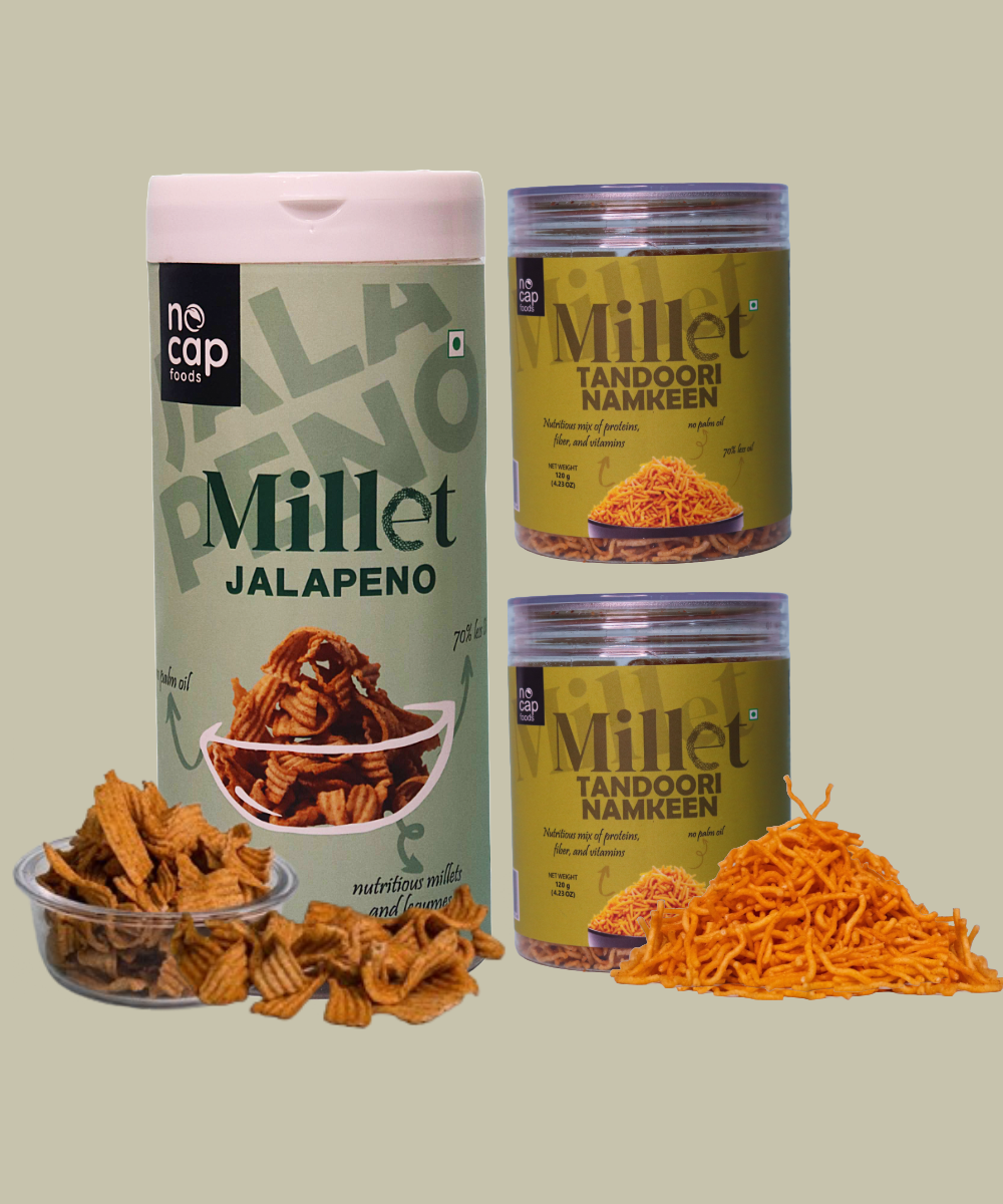 Combo | Millets Jalapeno Chips 150g & Millet Tandoori Namkeen 120g (2)