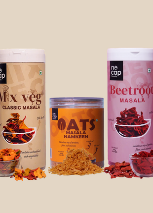 Combo | Beetroot Masala Chips , Oats Masala Namkeen 120gm & Mix Veg Classic Masala Chips 150g,