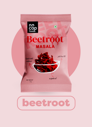 Package of Beetroot Masala with 'no cap' branding on a pink background