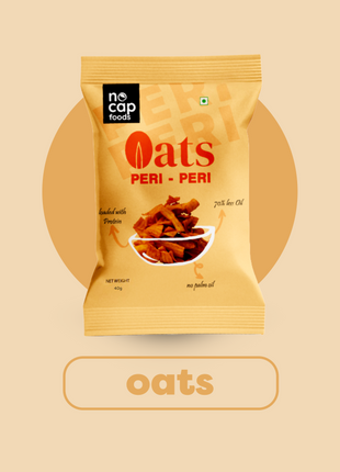 Packaged oats with peri-peri flavor on a beige background