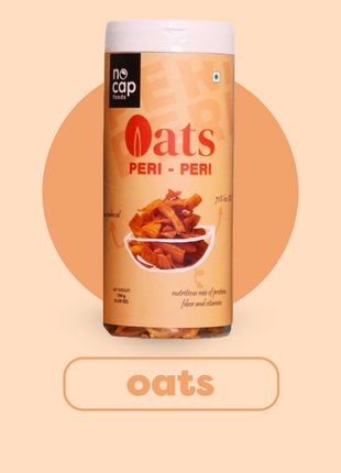 Can of oats with peri-peri flavor on a beige background