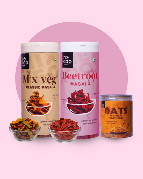 Combo | Beetroot Masala Chips , Oats Masala Namkeen 120gm & Mix Veg Classic Masala Chips 150g,