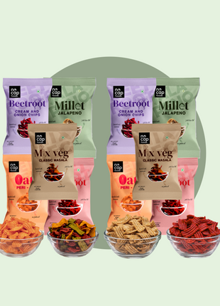 Healthy Chips Pack of 10 | Beetroot Masala Chips (2), Beetroot Cream and Onion (2), Oats Peri Peri (2), Millet Jalapeno (2), Mix Veg Classic Masala (2)