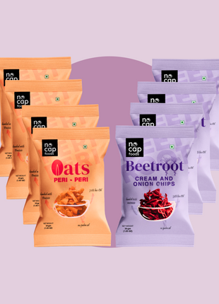 Combo | Oats Peri Peri Chips (4) & Beetroot Cream and Onion Chips (4)30g