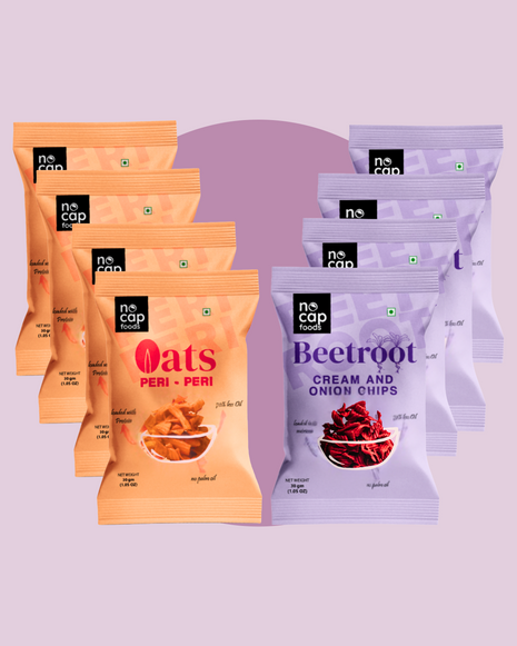 Combo | Oats Peri Peri Chips (4) & Beetroot Cream and Onion Chips (4)30g